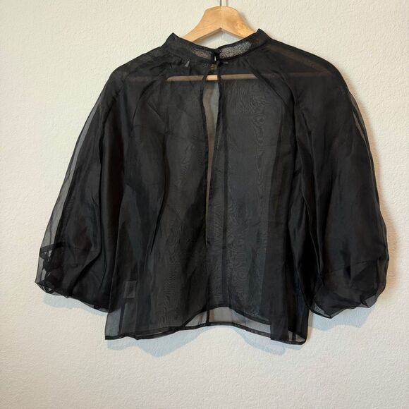 Kamperett Meiere Sheer Black Silk Organza 3/4 Sleeve Blouse Women's Size Medium - Picture 3 of 7